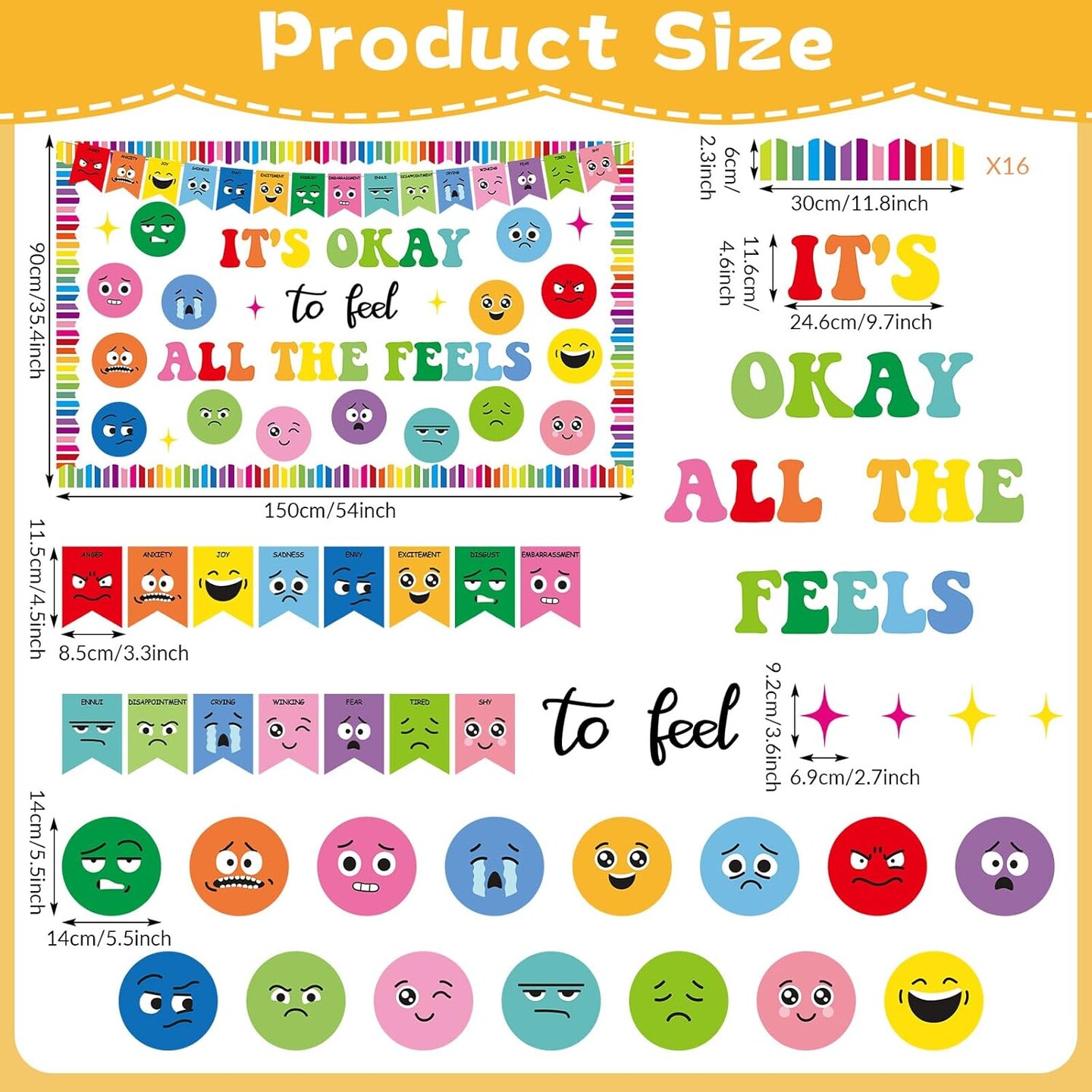 Feeling Bulletin Board Set - 58 Pcs Mental Health Classroom Decorations - It’s Okay to Feel All the Feels Calm Corner Supplies - Growth Mindset Emotion Chart for School Counselor & Therapy Office