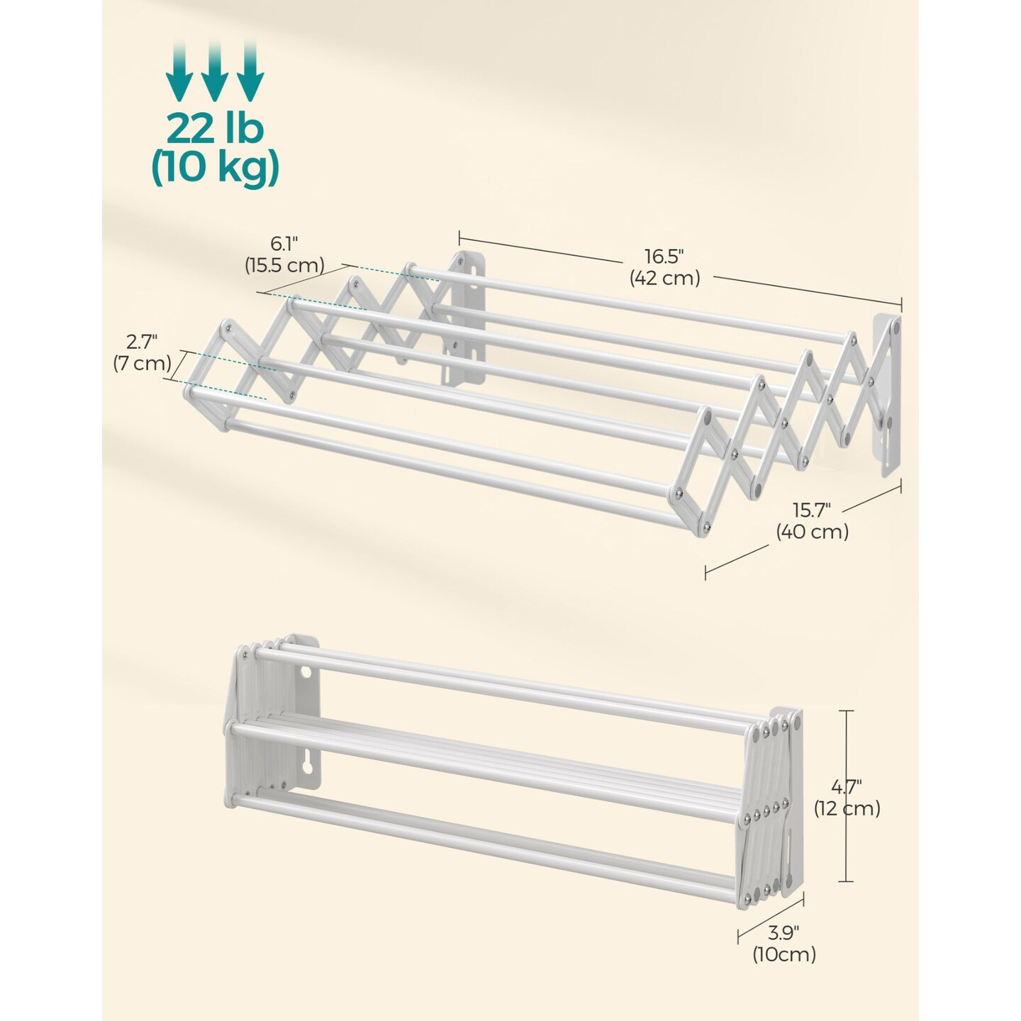 Foldable Wall Mounted Drying Rack Steel Accordion Clothes Air Dry Rack with Extendable Design for Towels Clothes Bathroom and Laundry Room