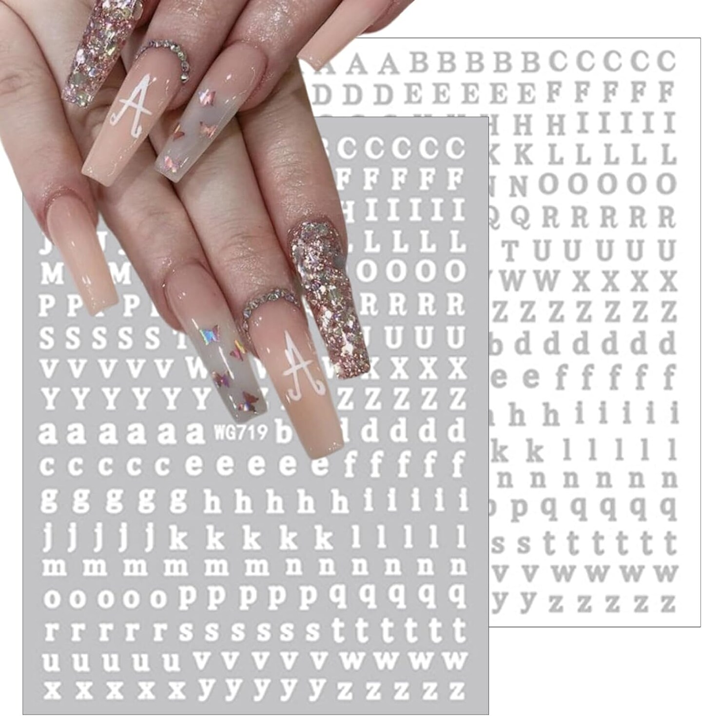 8 Sheets Metallic Letter Nail Art Stickers, 3D Laser Alphabet Nail Decals, Self-Adhesive Gold, Silver & Red Initial Charms for DIY Acrylic & Gel Manicures