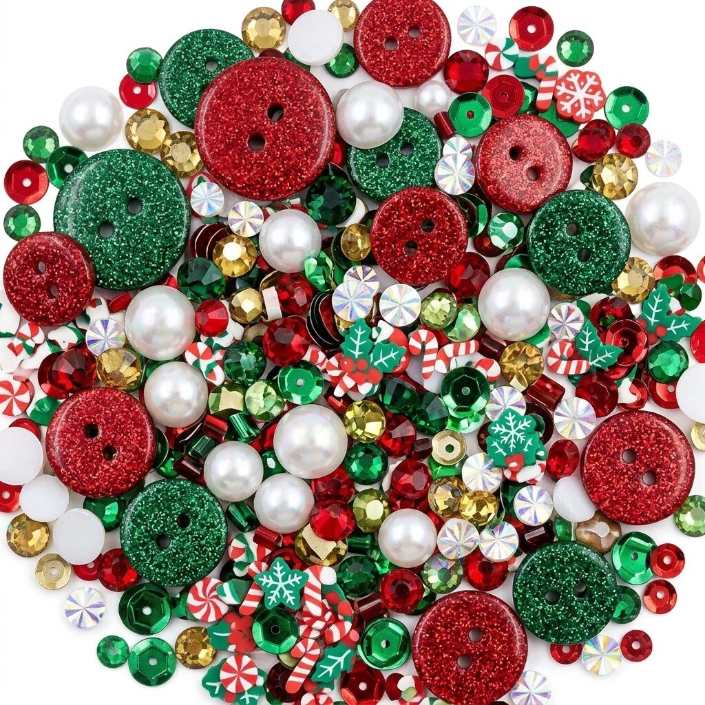 Christmas Craft Embellishment Bundle – 6-Pack Holiday Buttons, Beads & Sequins