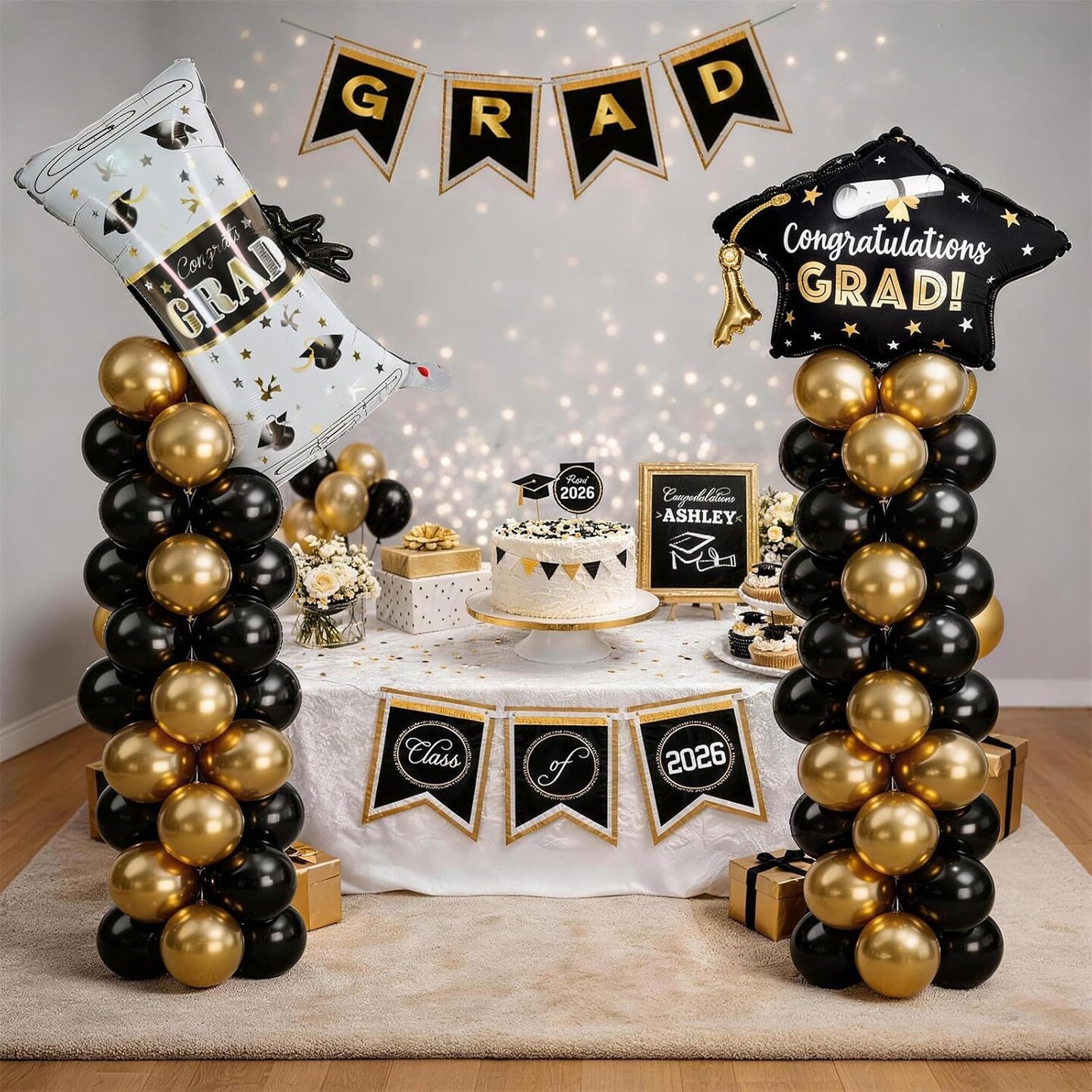 Graduation Party Balloons – Class of 2026 2-Piece Congrats Grad Foil Balloon Set with Cap & Diploma Designs for Graduation Ceremony Decorations