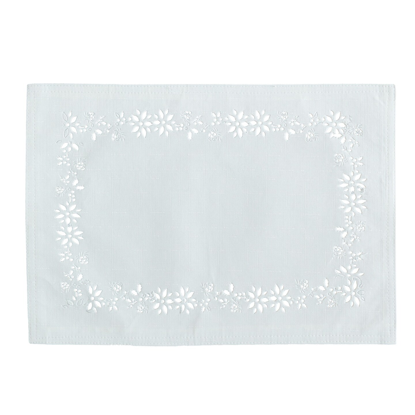 Threadmade Home Poinsettia Noel Laser Cut Placemats, Set of 4, Ivory - 13"W x 19"L