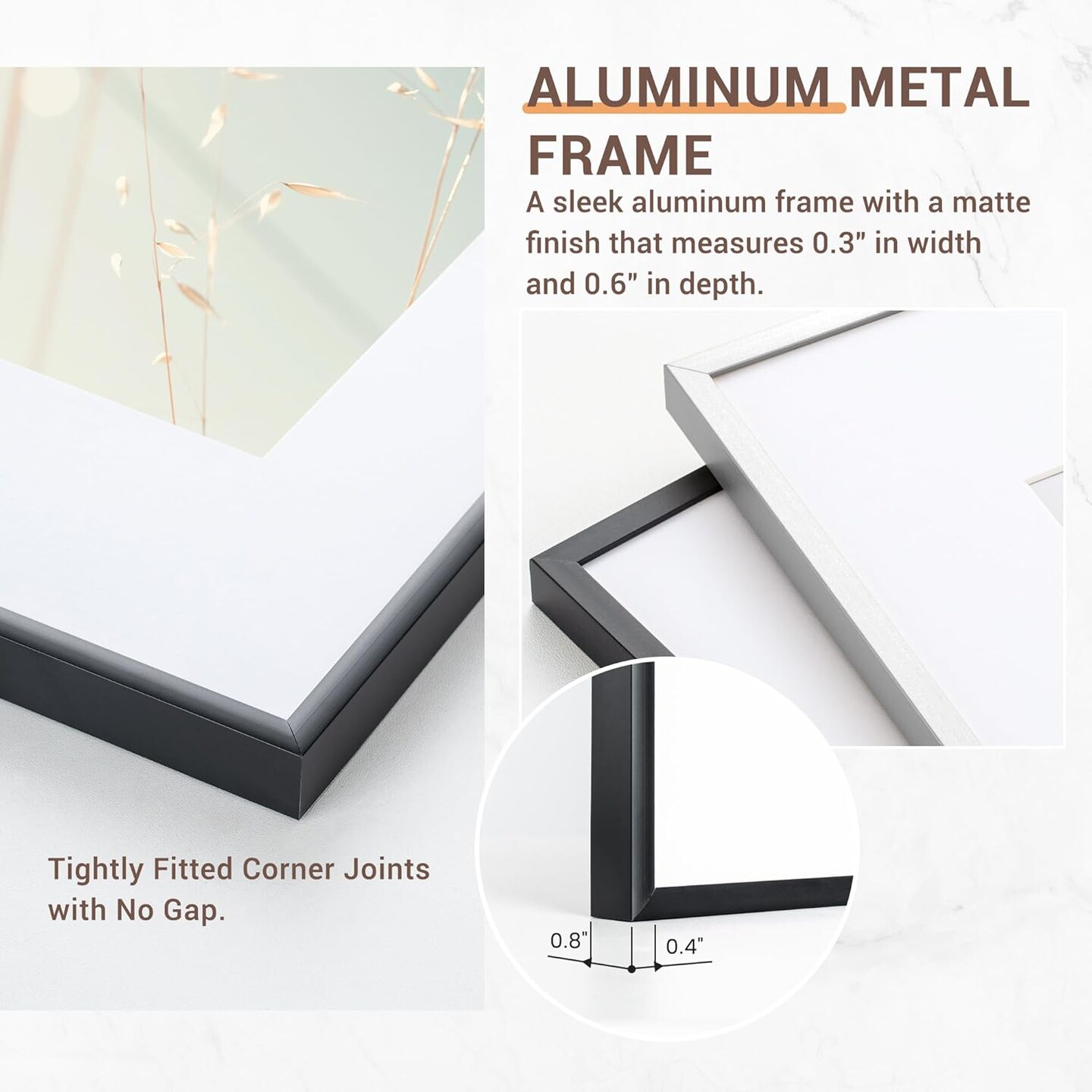 5x7 Black Aluminum Photo Frame with 4x6 Removable Mat – Wall & Tabletop Display, Acrylic Plexiglass, Hanging Hardware Included, Archival Quality