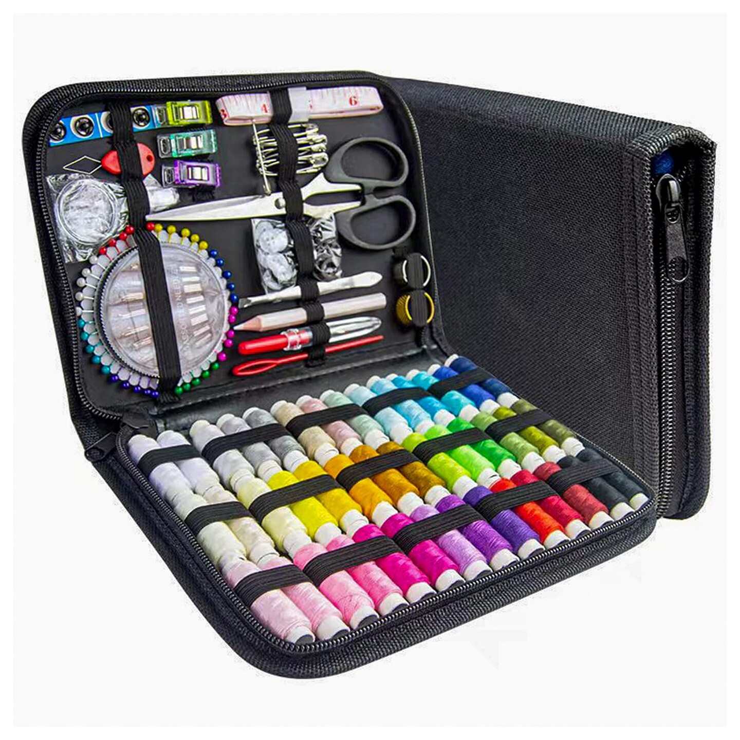 Sewing Kit with Black Case Portable Sewing Supplies for for Mom Grandma Women Men Teen Girls Boys Adults Beginner, Home Travel, Emergency, 42 Threads, Scissors, Needles, Measuring Tape and More
