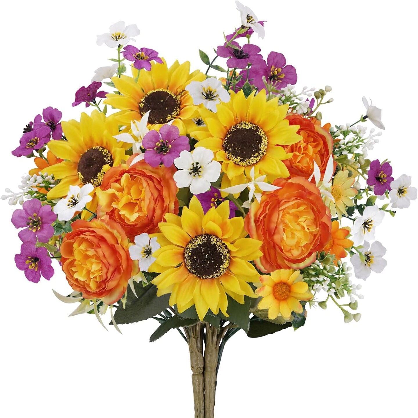 14.17" Artificial Sunflower & Peony Bouquet – Silk Spring Floral Arrangement for Home, Table Centerpiece, Wedding & Cemetery Decoration