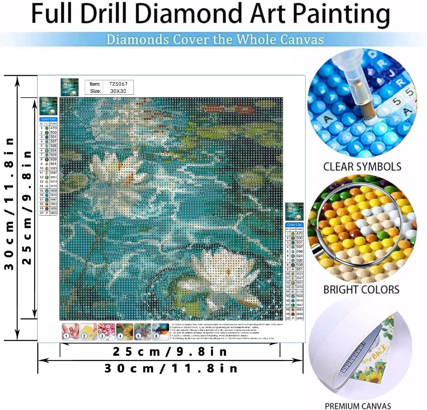 Lotus Flowers Diamond Art Kits for Adults - 12x12 Inch Summer Floral 5D Full Drill Diamond Painting - DIY Round Gem Art Paint by Numbers - Rhinestone Embroidery for Beginners & Home Wall Decor