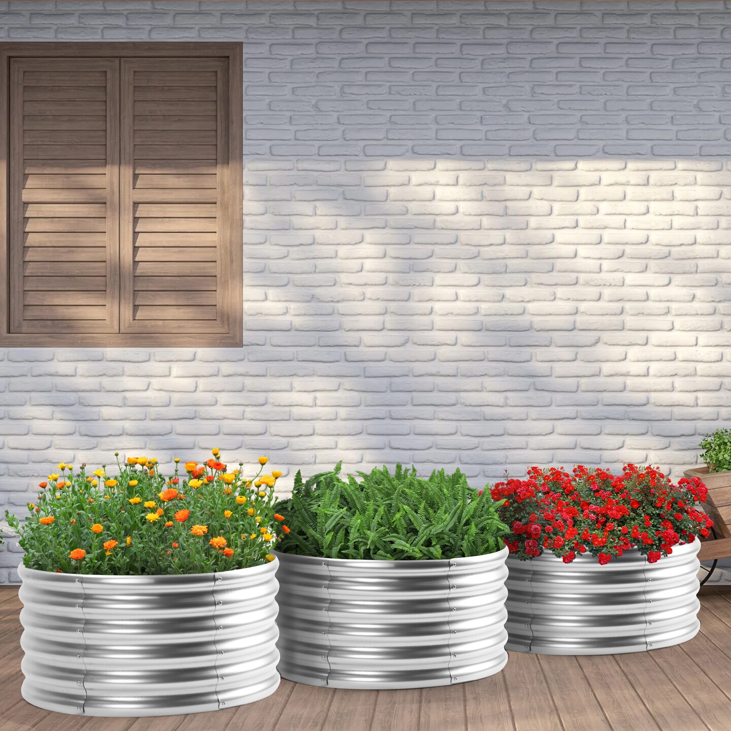 3 Pack Round Galvanized Raised Garden Beds, 24" x 12" Metal Planter Boxes for Flowers, Herbs & Vegetables