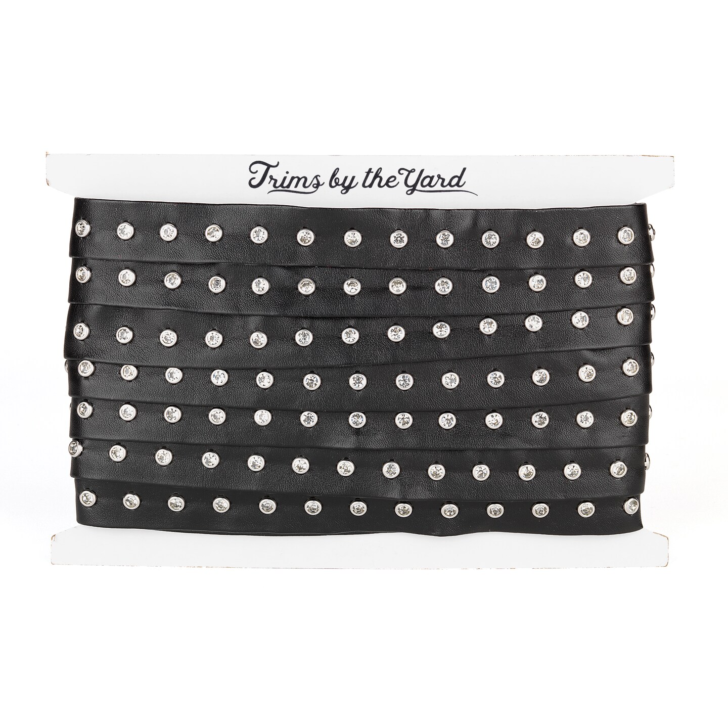 Gillian 3/4" Wide Faux Leather Tape Trim Embellished With Rhinestone Studs