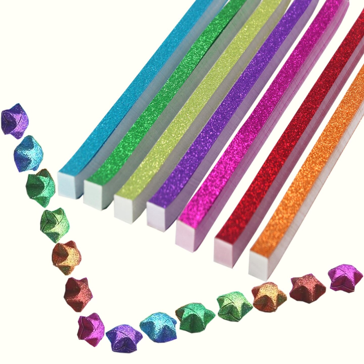 Origami Stars, Glitter Origami, Stars Colorful Origami Strips, DIY Handmade Craft Paper (520 Sheets 7 Colors Glitter Origami Stars)