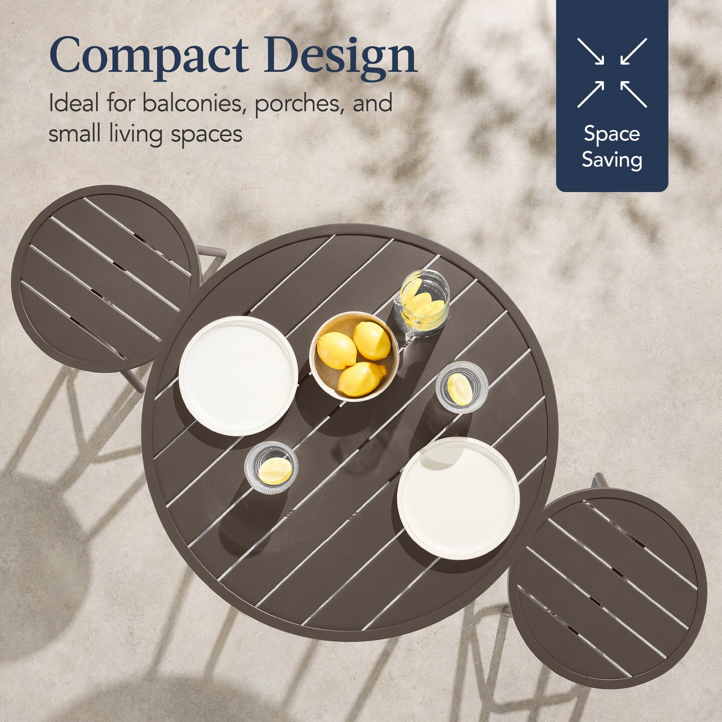 Best Choice Products 3-Piece Steel Patio Bar Height Round Bistro Set w/ Backless Stools, Slatted Design