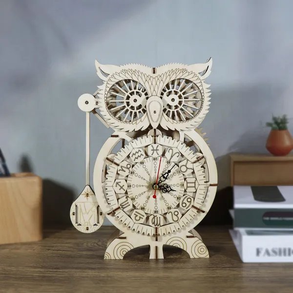 3D Wooden Puzzle Owl Clock Model Kit – DIY Wooden Construction Handmade Craft Decorative Gift