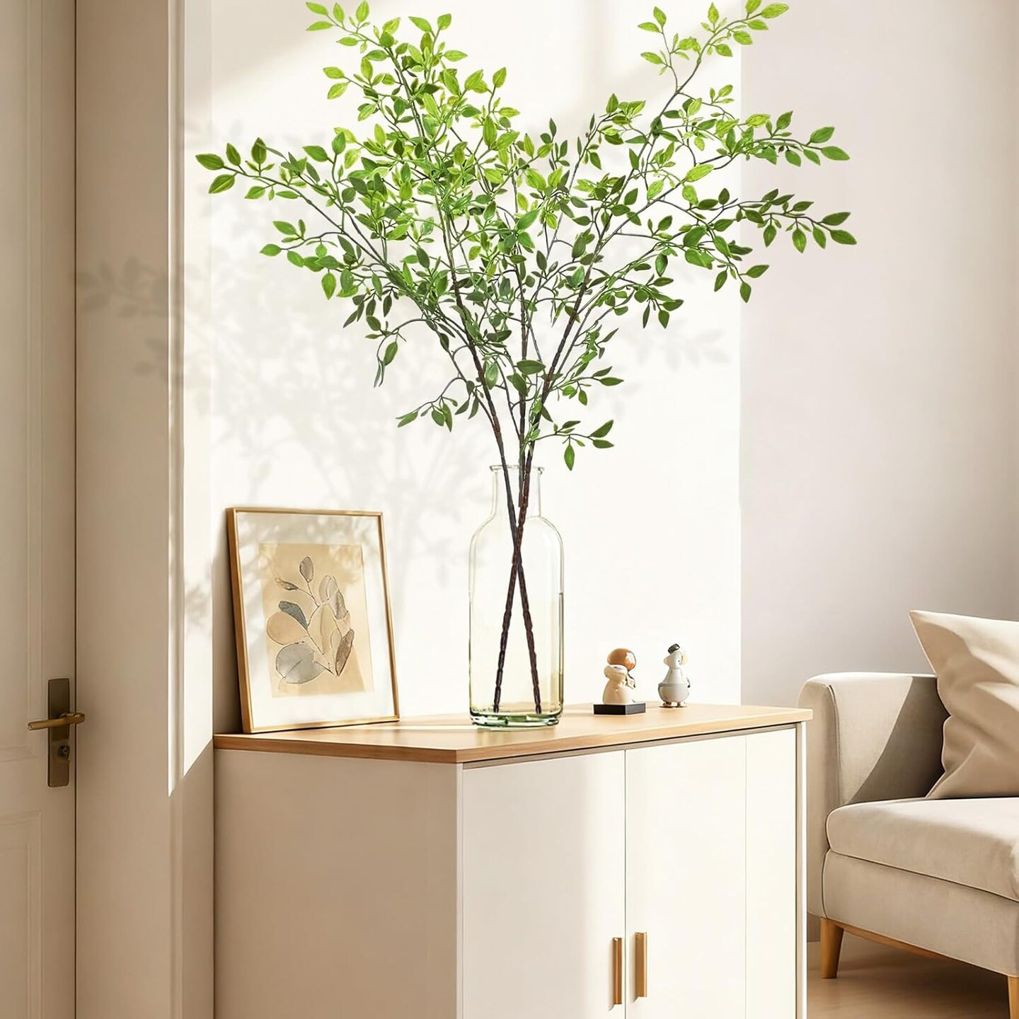 2 PCS Artificial Nandina Greenery Stems 43.3'' – Tall Faux Branches for Vase Filler, Home, Office & Wedding Decor