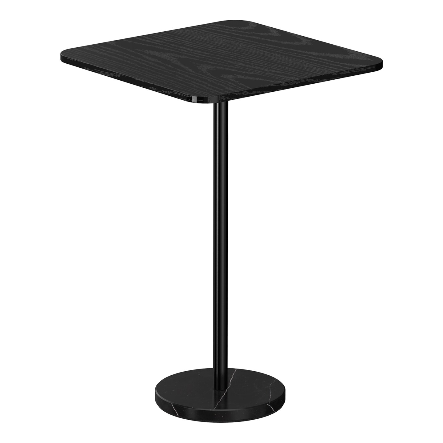 24" Tall Black Square Pub Table with Marble Base, Small Bar Table for Home Bar & Kitchen