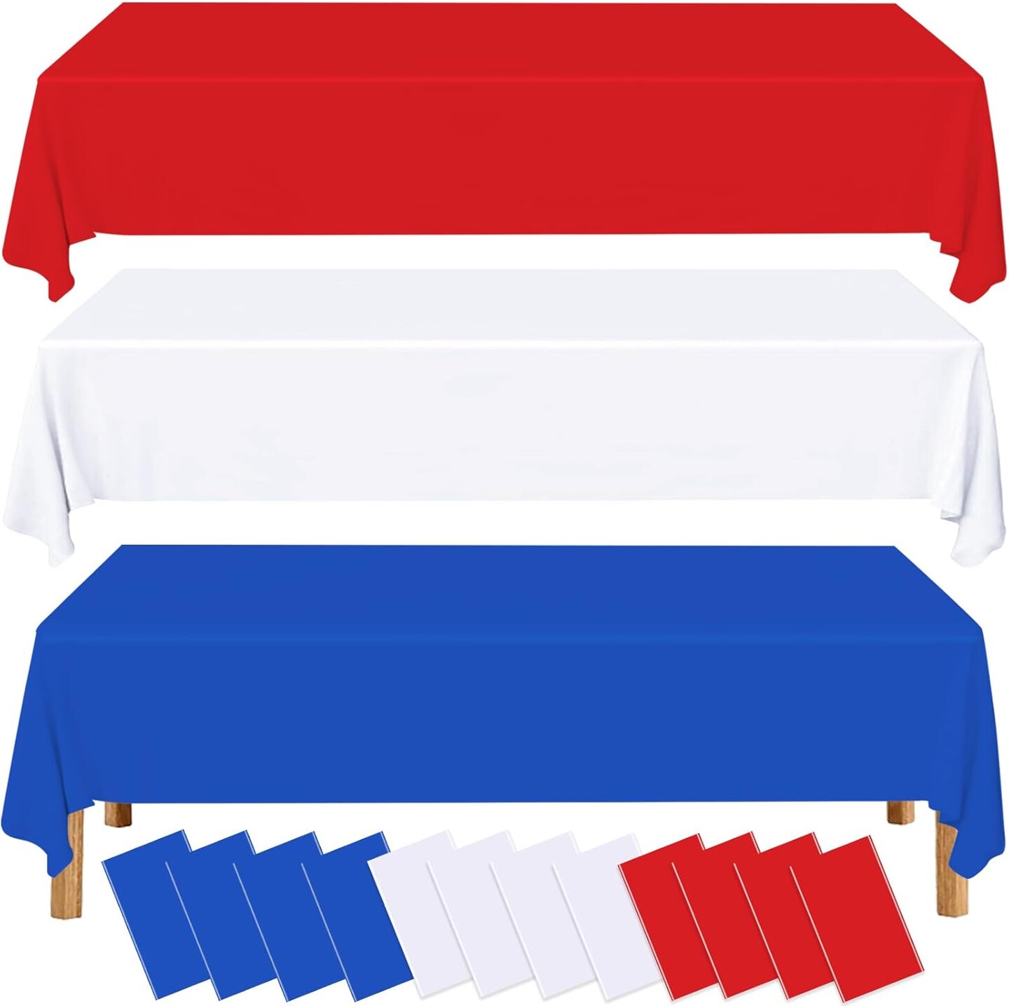 4th of July Table Cloths – 12 Pack Red White Blue Disposable Plastic Table Covers, 54" x 108", Waterproof Patriotic Party Decorations