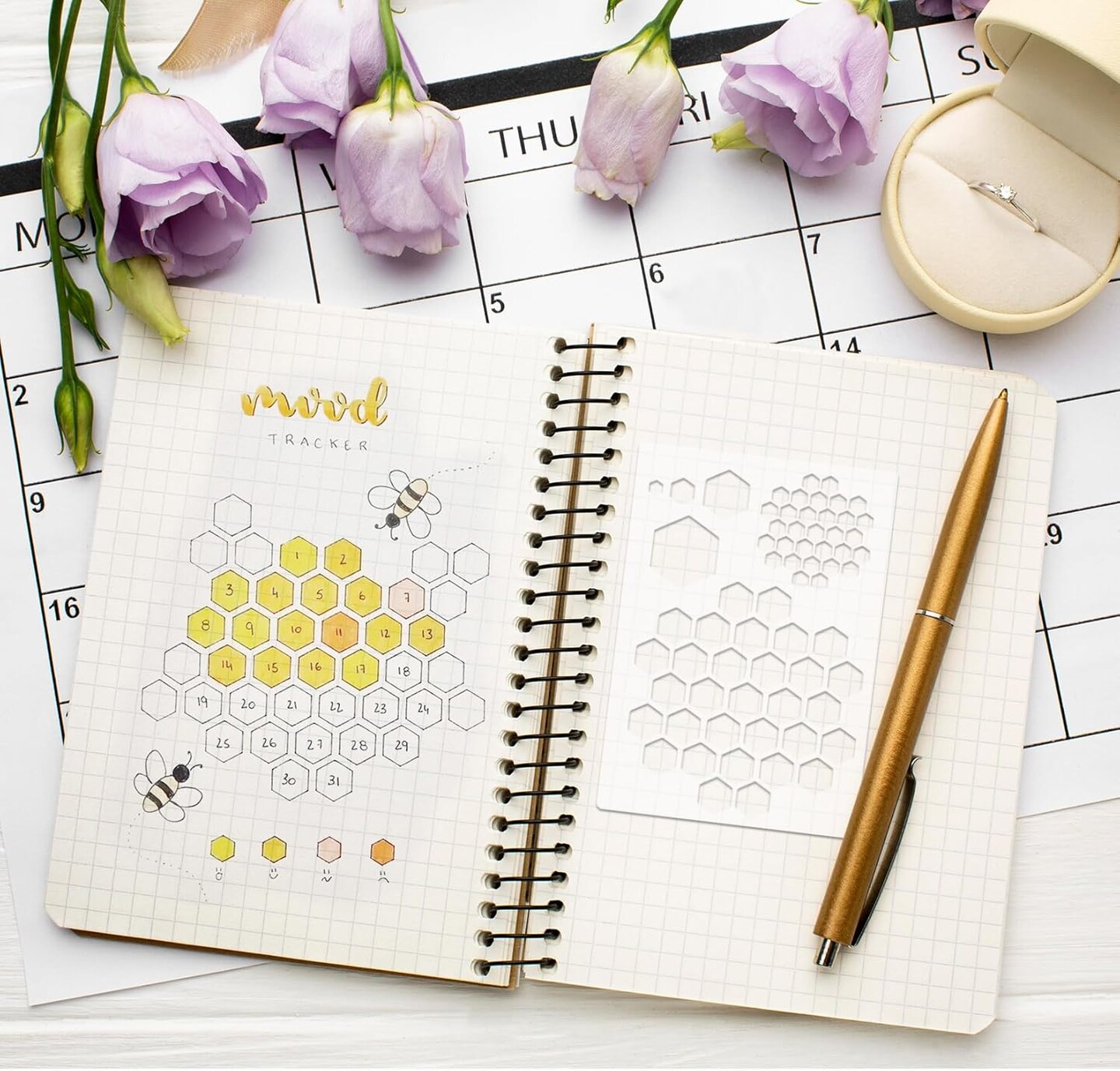 16 Pc Journal Stencils for Dotted Journals – Planner Templates for Daily, Weekly, Monthly Layouts, Habit & Mood Trackers, DIY Scrapbook, Notebook & Card Accessories