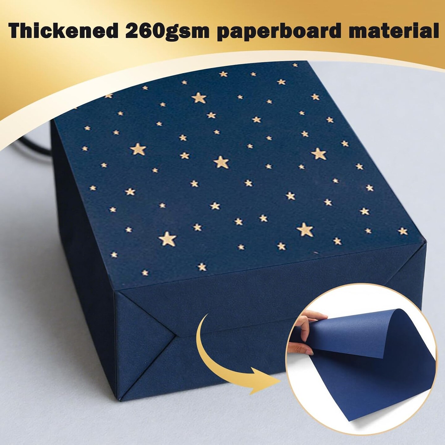 10 Pack Navy Blue Kraft Paper Gift Bags with Gold Foil Stars – 8x4x11 Inch Gift Bags with Handles & Tissue Paper, Bulk Gift Bags for Groomsmen, Christmas, Parties & Events