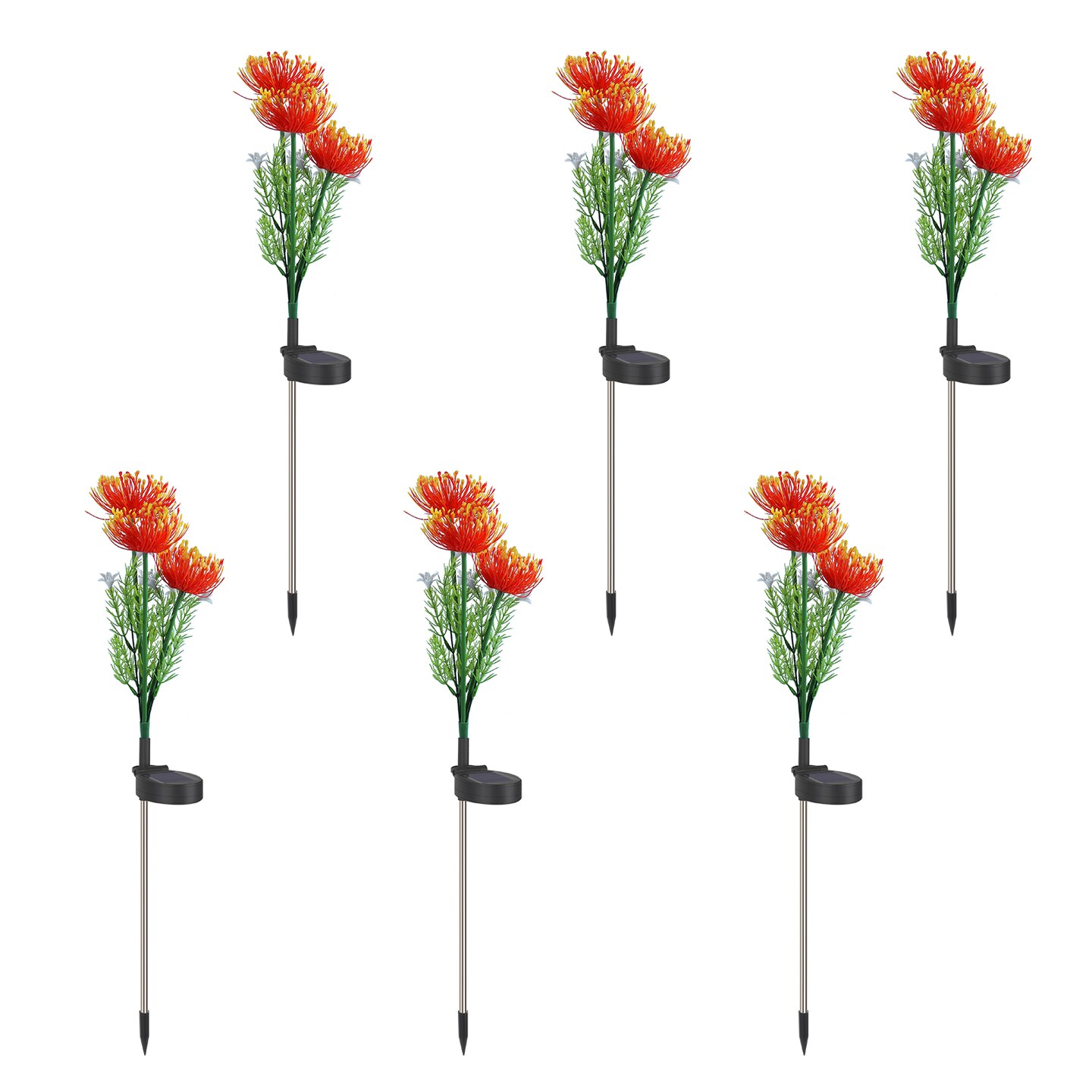 6-Pack Solar Flower Stake Lights, Orange Chrysanthemum LED Pathway Lights for Garden Decor