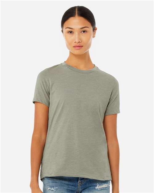 BELLA + CANVAS Women’s Relaxed Fit Heather CVC Crew Neck Tee for Everyday Style & Custom Print Fashion