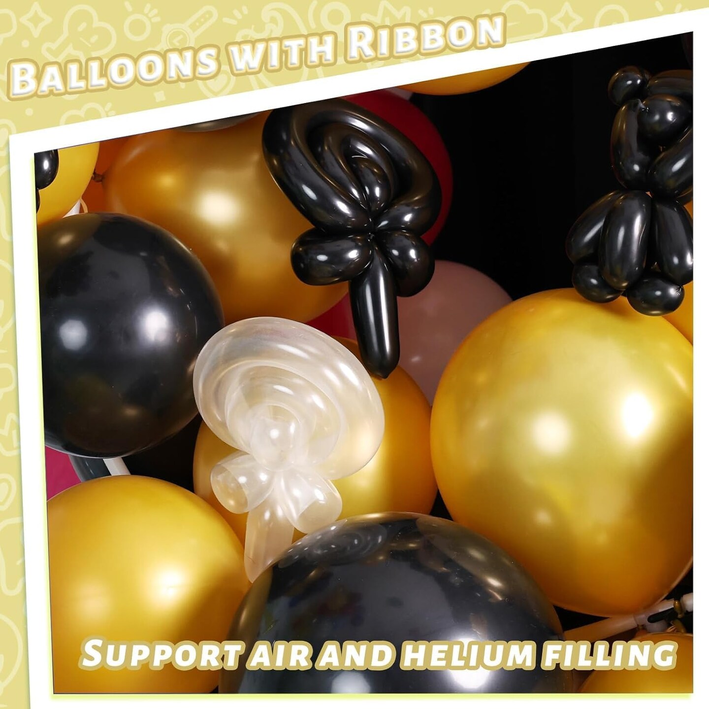 110PCS Gold Latex Balloons, 12 Inch Metallic Helium Round Balloons Party Balloons with Ribbon