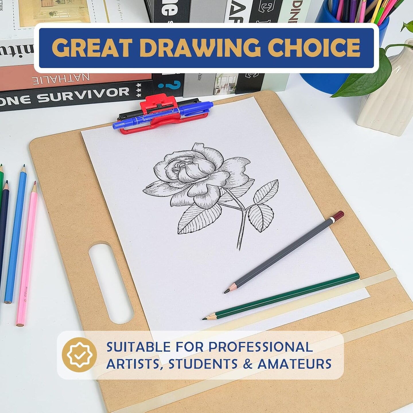 Sketch Board, Drawing Tote Board for Artists with Sturdy Clip and Rubber Bands, Portable Art Clipboard for Classroom and Studio Drawing