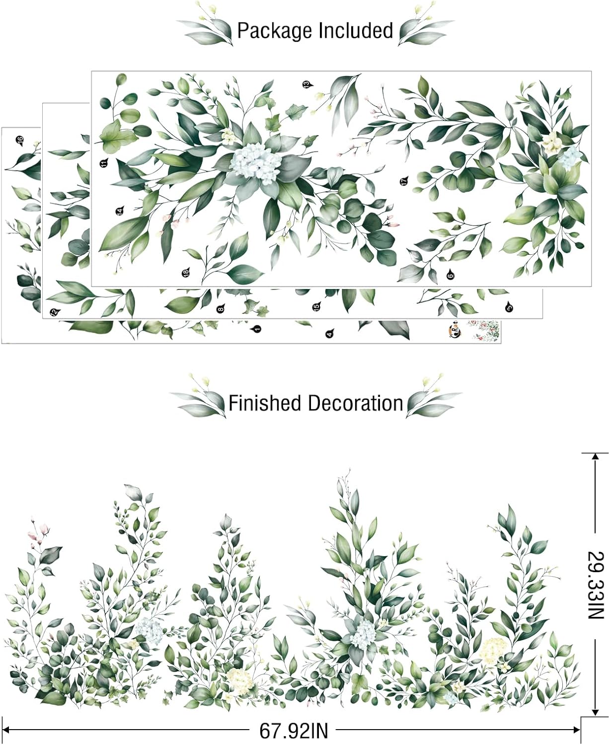 Green Leaves Wall Decor Hanging Vine Flower Wall Stickers Floral Wall Decals Plant Wall Art Spring Home Decorations for Living Room TV Background Nursery Girls Bedroom Office Classroom