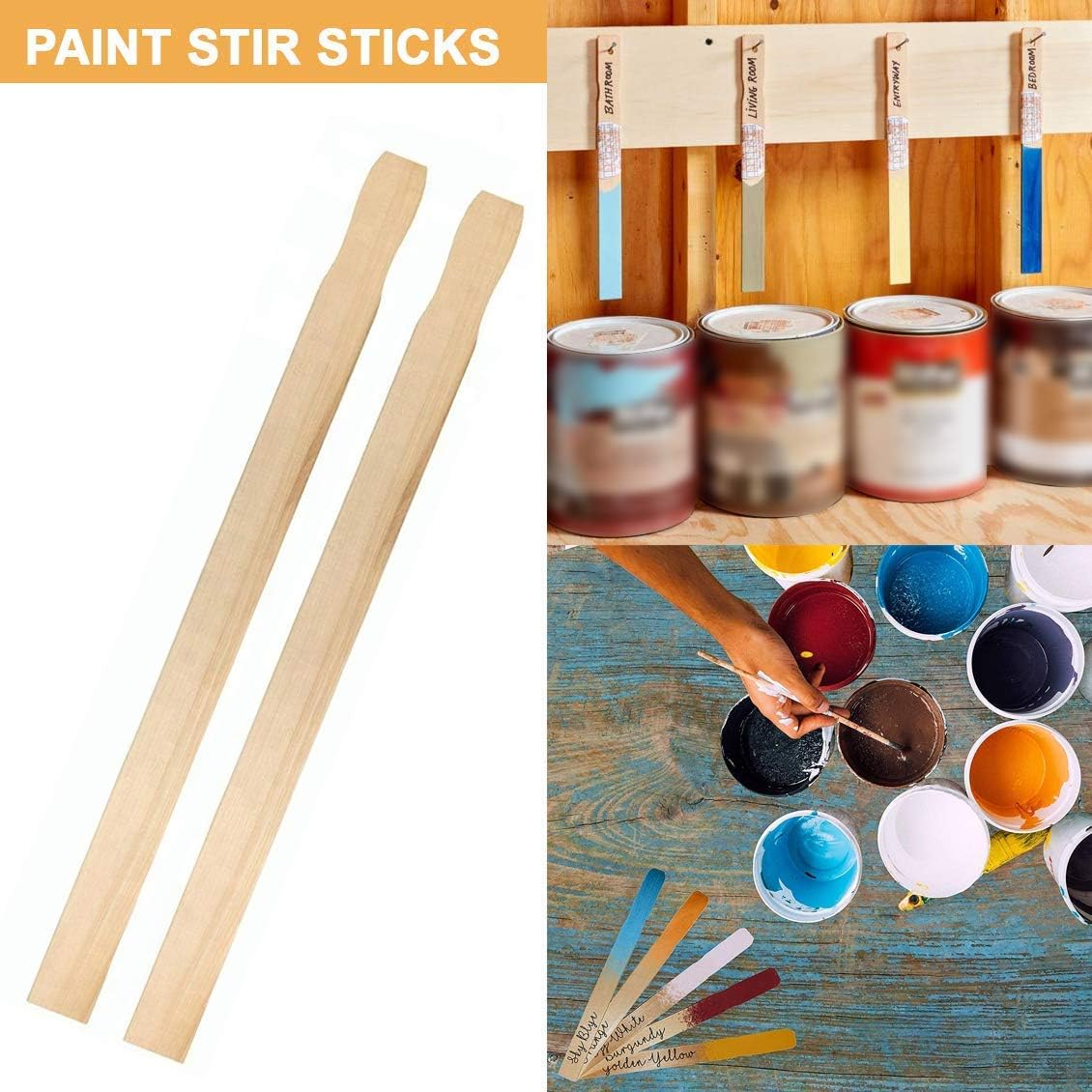thumbnail image 2 of 5 Gallon Paint Stir Sticks Bulk 17 Inch, 50pc Wooden Paint Stirrers Mixing Paint 2 of 10