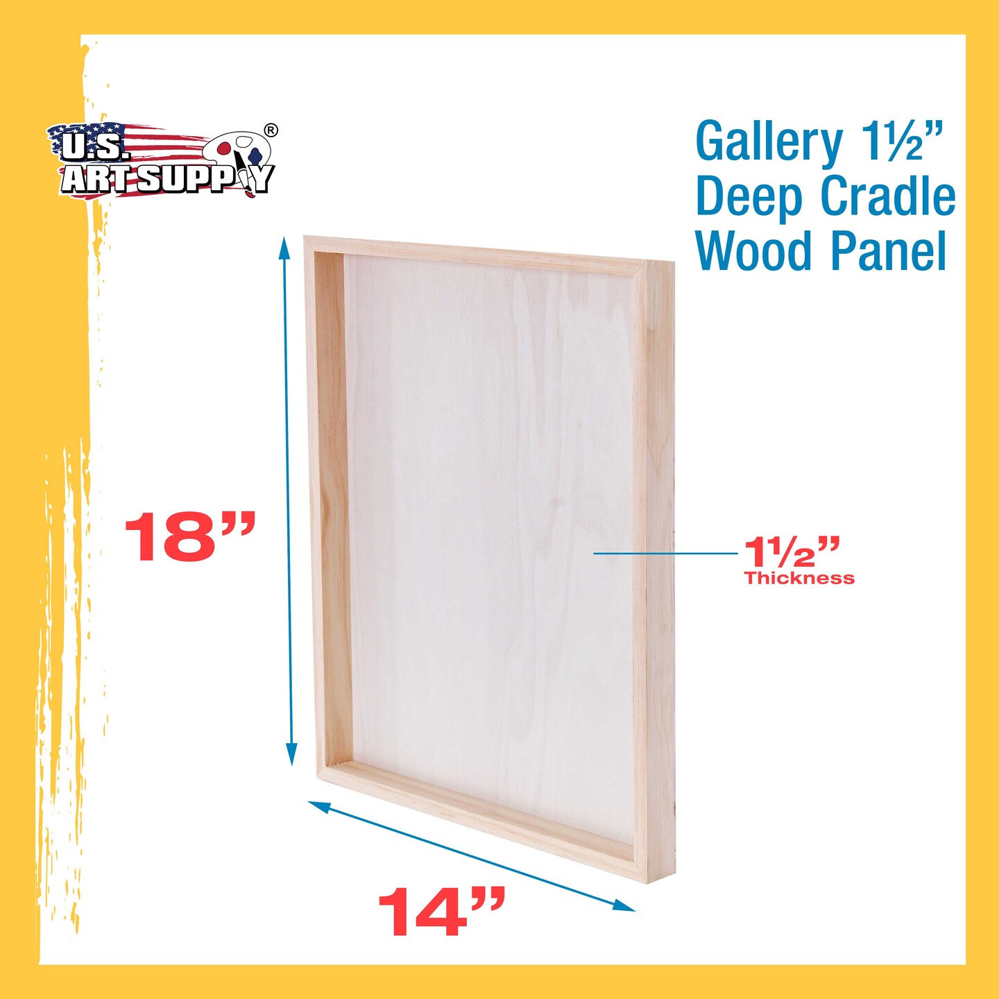 Unfinished Cradled Wood Panels for Painting, 2 Pack of 14x18 inch - Gallery Birch Wooden Canvas Boards 1-1/2&#x22; Deep - Mixed-Media Craft, Acrylic, Oil, Encaustic, Paint Pouring