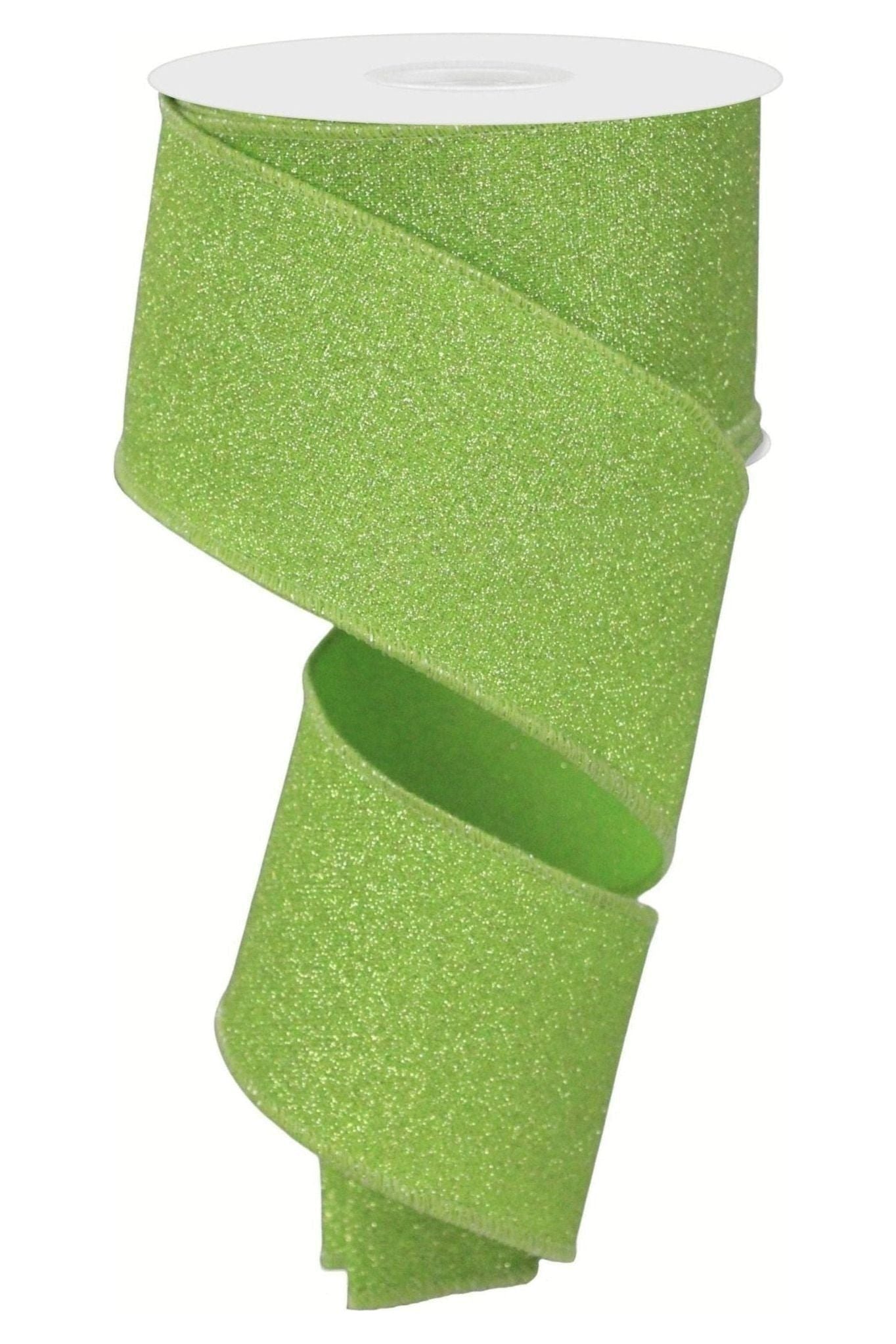 2.5&#x22; Fine Glitter On Faux Royal: Lime Green (10 Yards)
