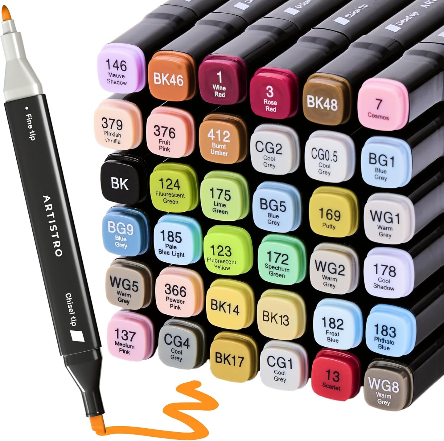 36-Color Dual-Tip Alcohol Marker Set – No-Bleed Ink with Case, Fine & Chisel Tips for Sketching & Coloring