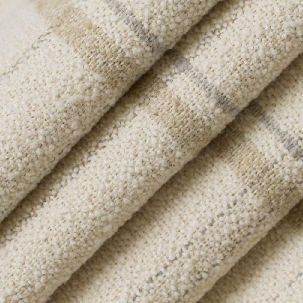 Natural Stain Resistant Performance Pet Friendly Plaid Boucle Woven Pattern Upholstery Fabric by The Yard - SKU: Alexander Bisque