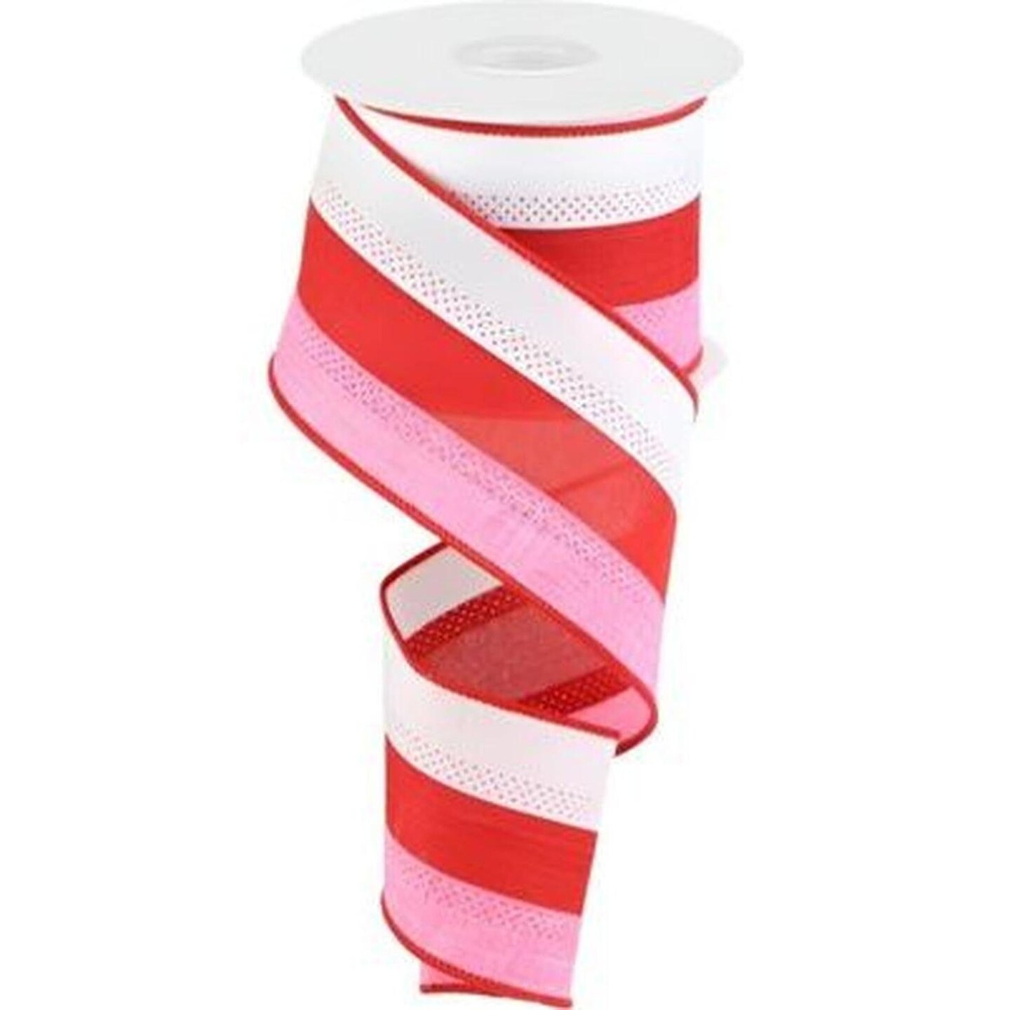 2.5" Tricolor Striped Ribbon: White, Pink, and Red (10 Yards)
