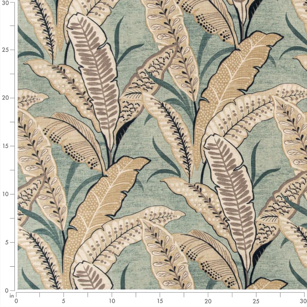 Aqua Stain Resistant Performance Leaves Botanical Print Upholstery Fabric by The Yard - SKU: Berkley Aqua