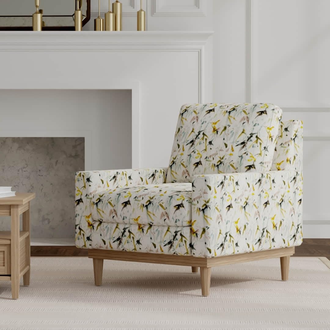 Yellow Green Stain Resistant Performance Leaves Botanical Print Upholstery Fabric by The Yard - SKU: Ellison Goldenrod