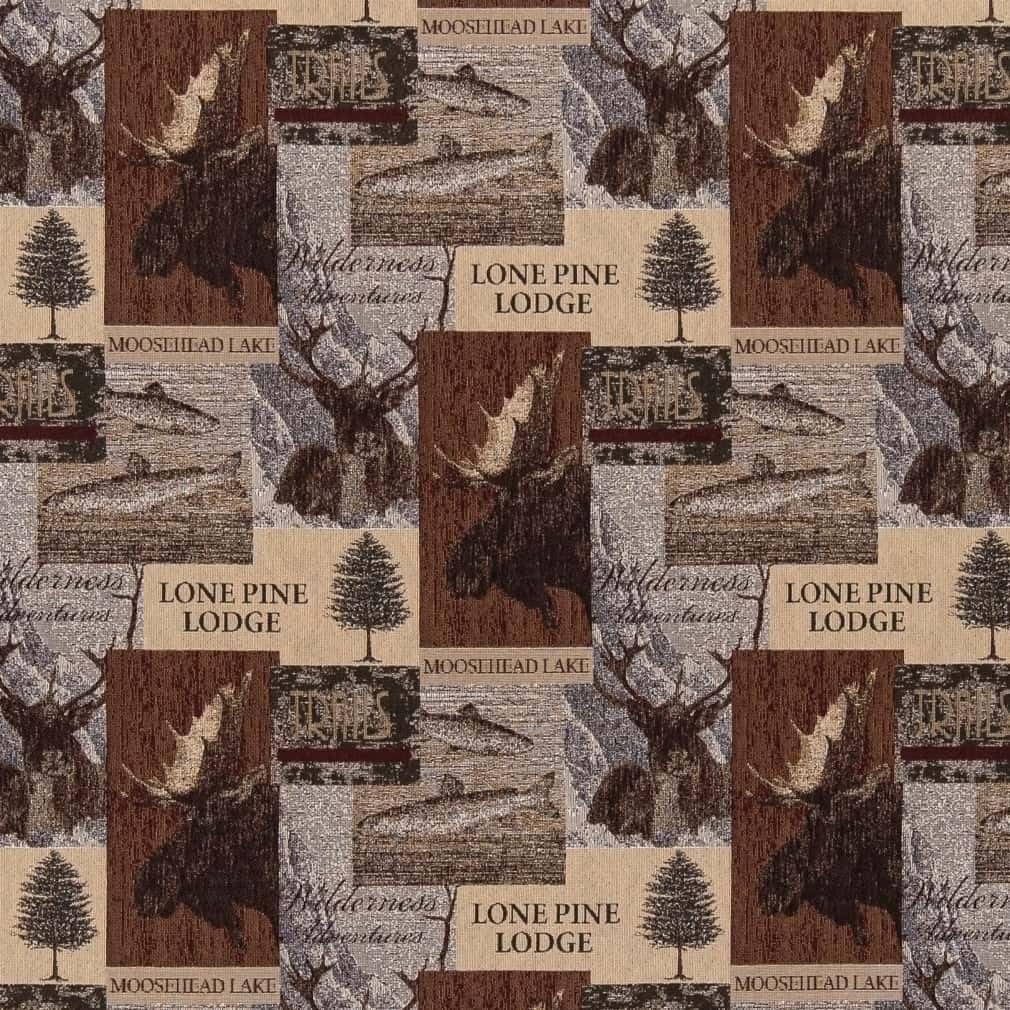 Brown Novelty Tapestry Woven Pattern Upholstery Fabric by The Yard - SKU: Hines Lodge