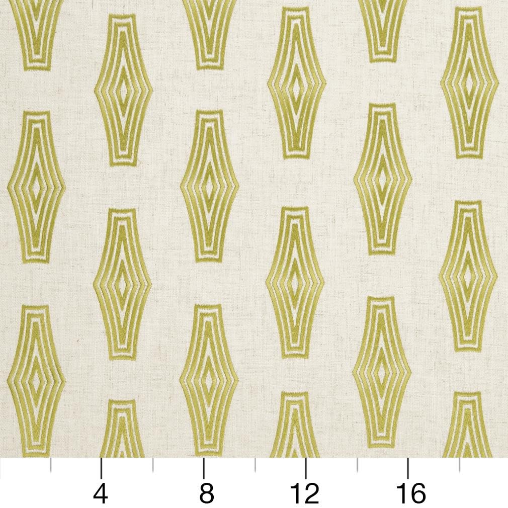 Green Embroidery Geometric Linen Look Woven Pattern Upholstery Fabric by The Yard - SKU: Austin Citron