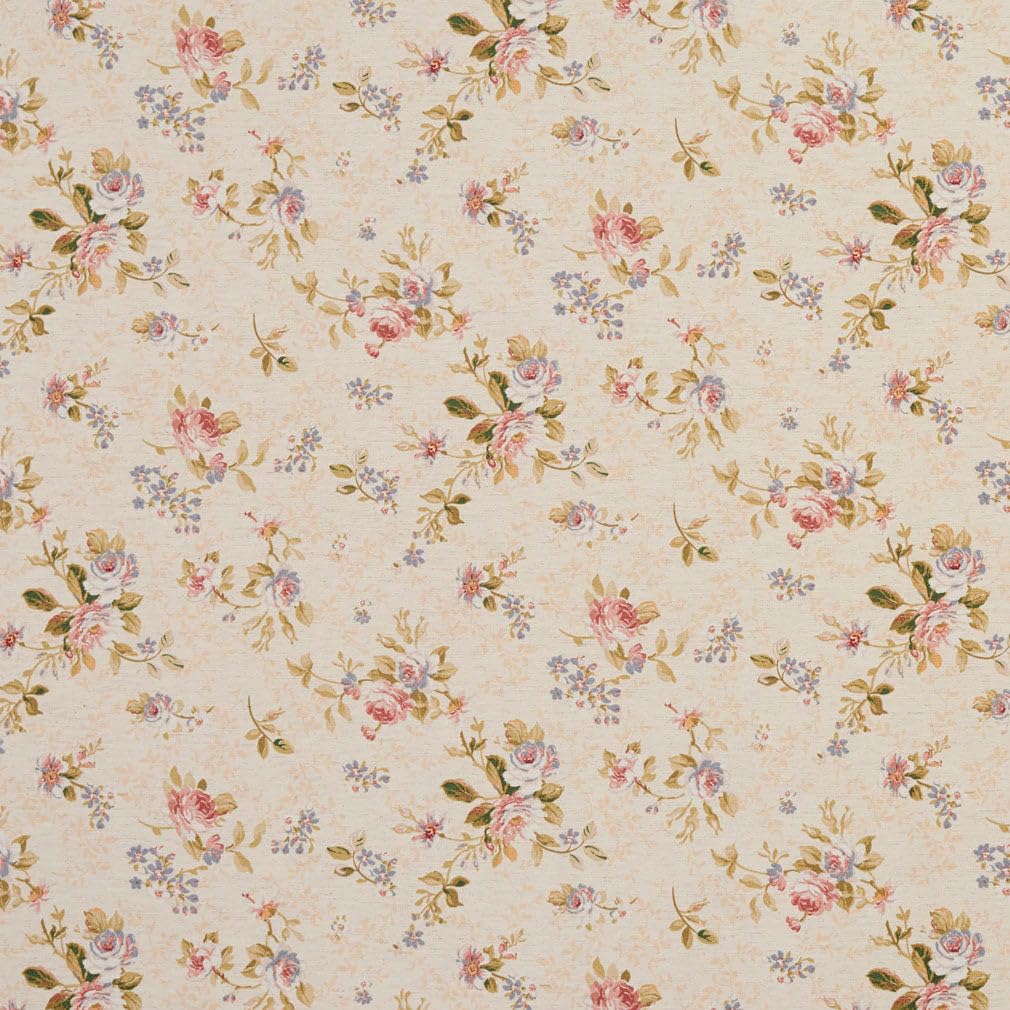Pink Stain Resistant Performance Pet Friendly Floral Print Upholstery Fabric by The Yard - SKU: Regina Harvest