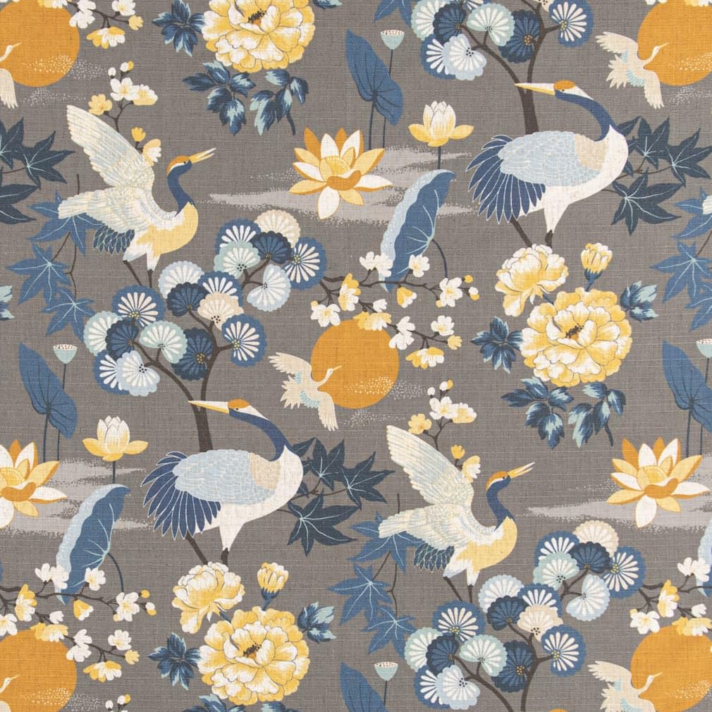 Blue Stain Resistant Performance Floral Novelty Botanical Print Upholstery Fabric by The Yard - SKU: Chopin Stone
