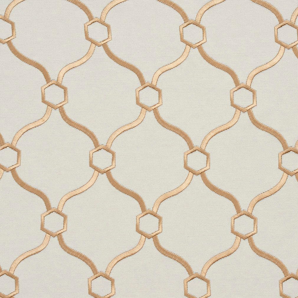 Natural Embroidery Geometric Linen Look Woven Pattern Upholstery Fabric by The Yard - SKU: Barwick Sand