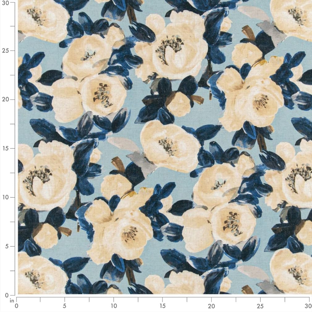 Blue Stain Resistant Performance Floral Print Upholstery Fabric by The Yard - SKU: Julia Bluebell