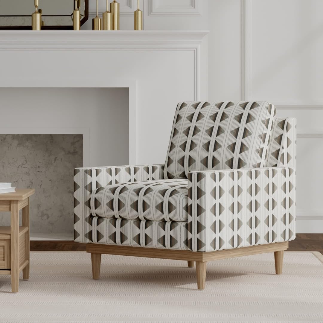 Grey & Brown Made in The USA Performance Global Geometric Woven Pattern Upholstery Fabric by The Yard - SKU: Byron Flannel