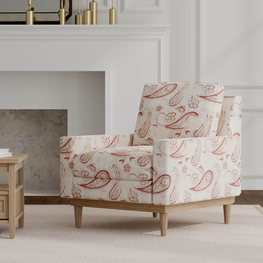 Red Floral Paisley Woven Pattern Upholstery Fabric by The Yard - SKU: Penny Ruby