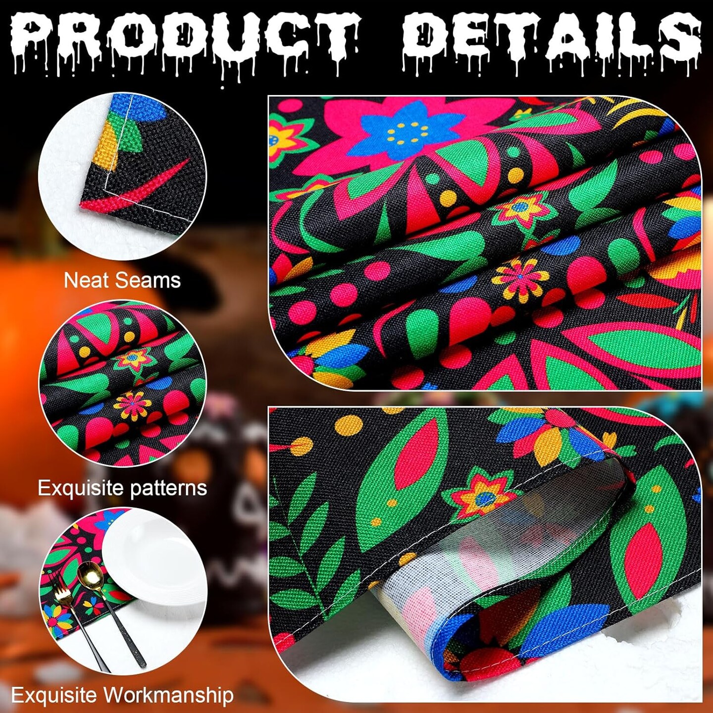 2 Pieces Day of The Dead Table Runner