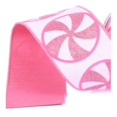 4&#x22; Glitter Peppermint Candies Ribbon: Pink (5 Yards)