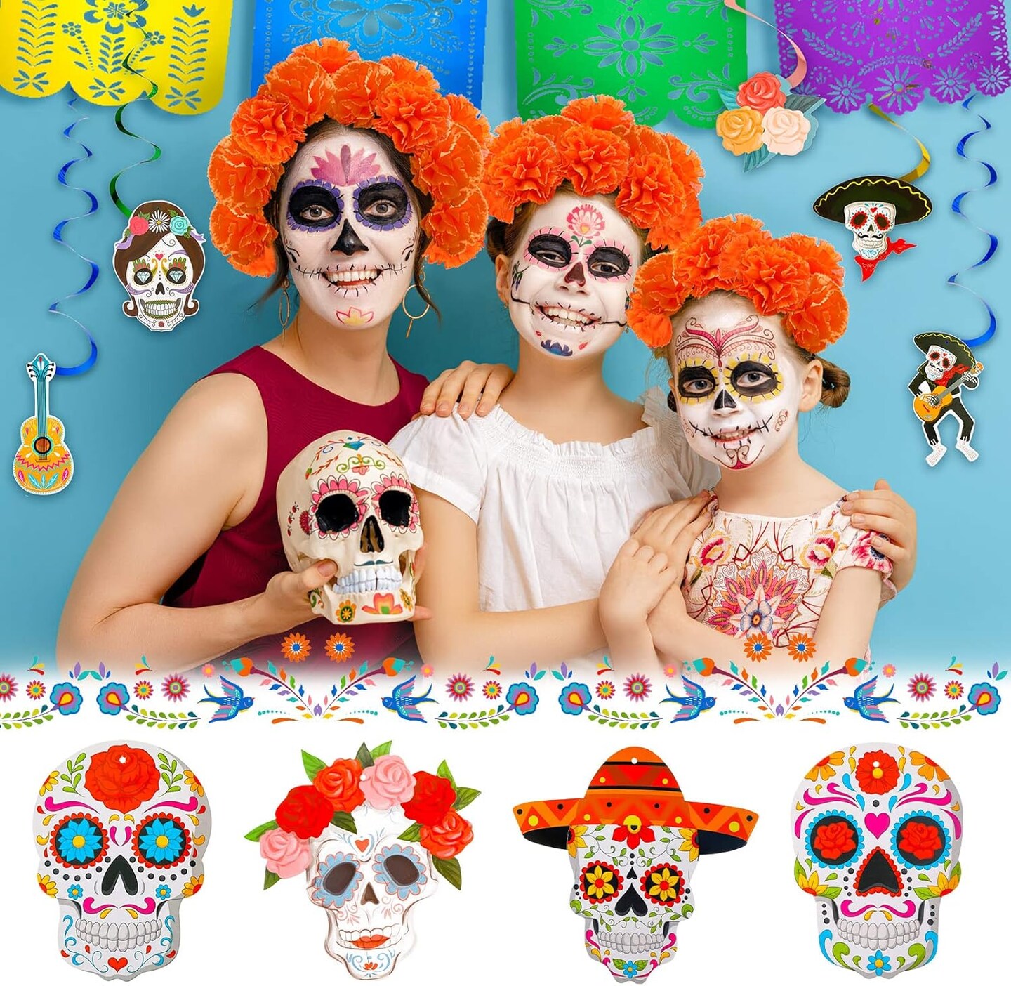 132 Pcs Mexican Dia De Los Muertos Decor (Orange)