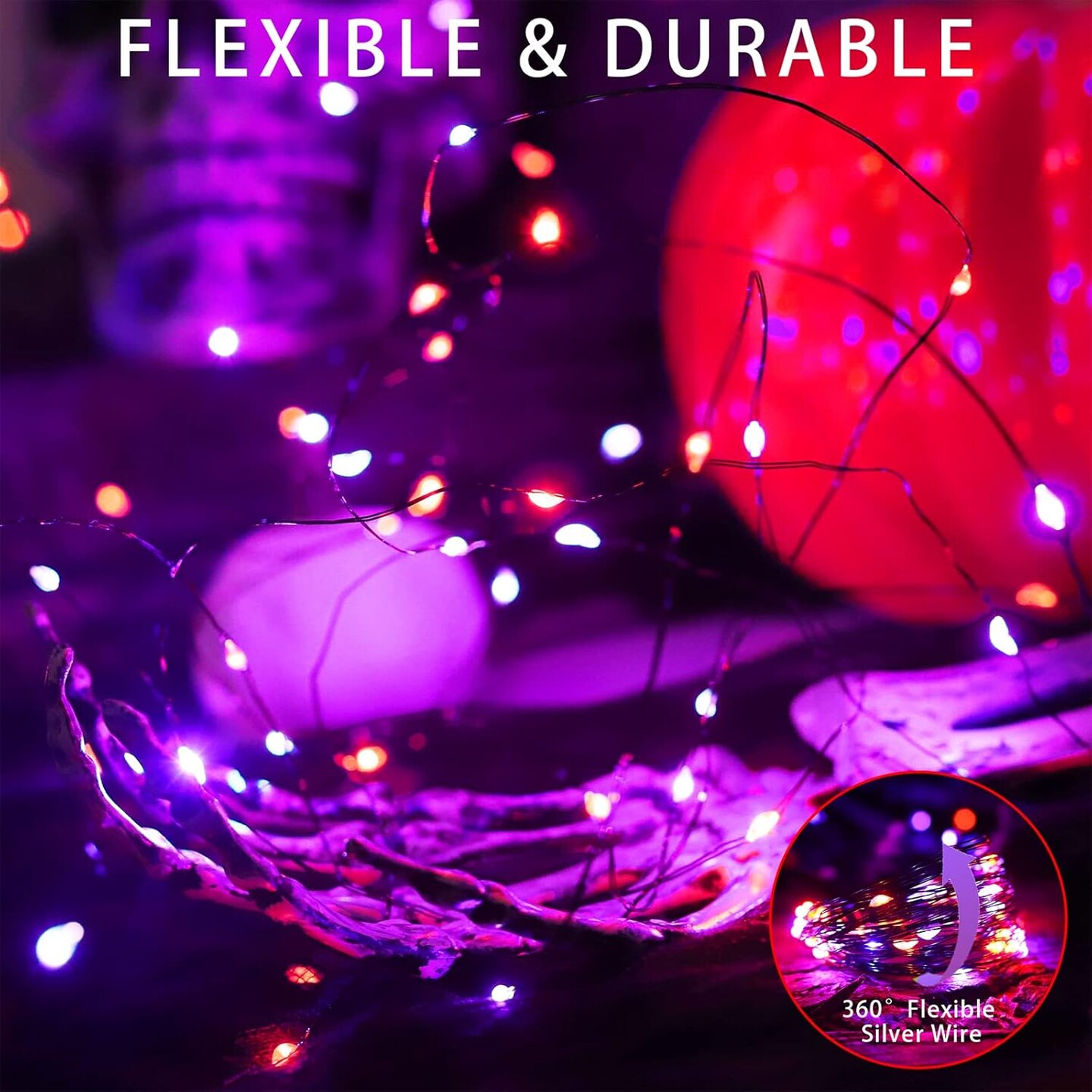 2 Pack Halloween Solar String Lights - 200 LED 66FT (Orange/Purple)