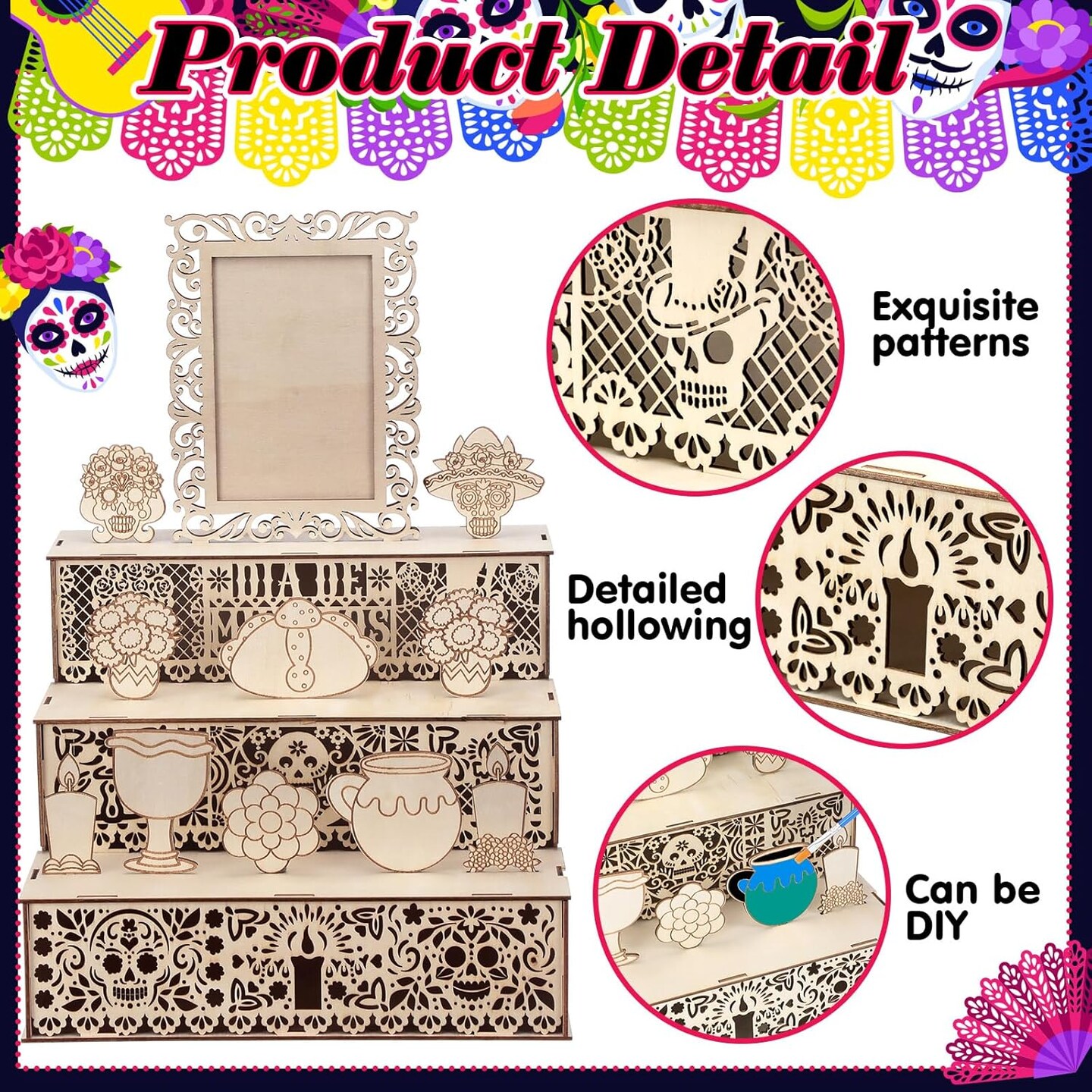 Dia De Los Muertos Decoration Dia De Los Muertos Ofrenda Altar Kit (Wood Color)