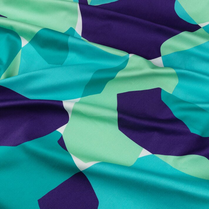 1 Yard Stretch Cotton Sateen Fabric Lime and Turquoise Geometric Gems Print Fabric