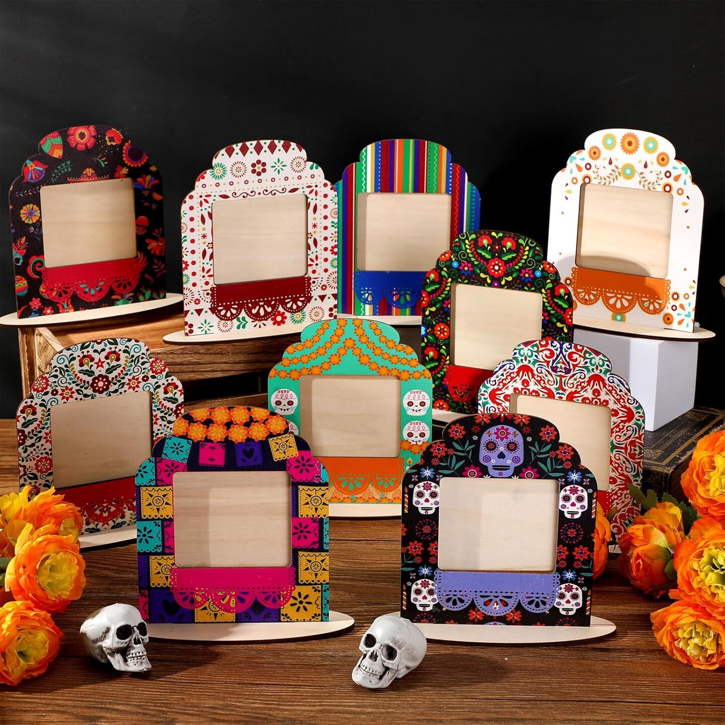 6 Set Picture Frames for Dia De Los Muertos Altar Day (Colorful)