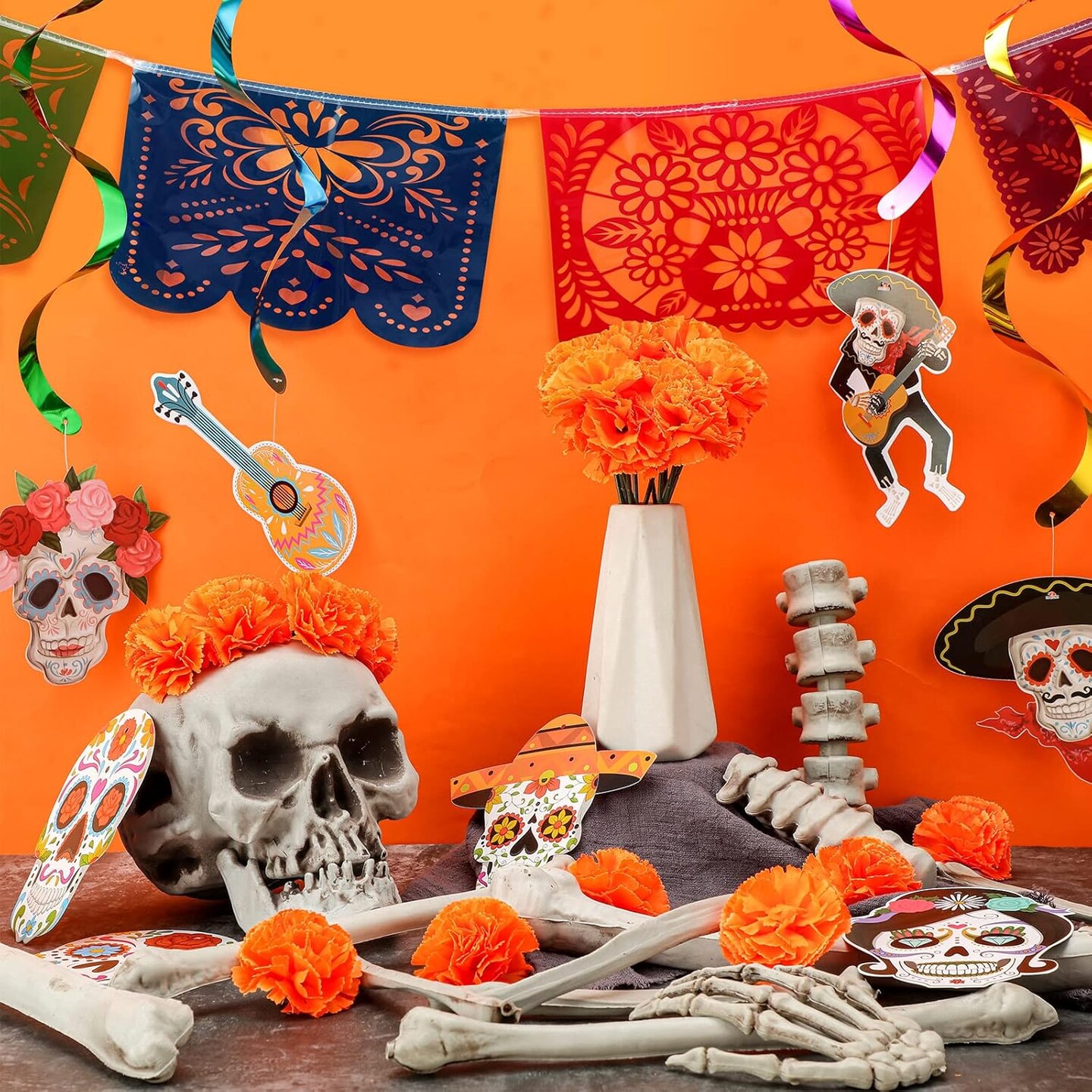 132 Pcs Mexican Dia De Los Muertos Decor (Orange)