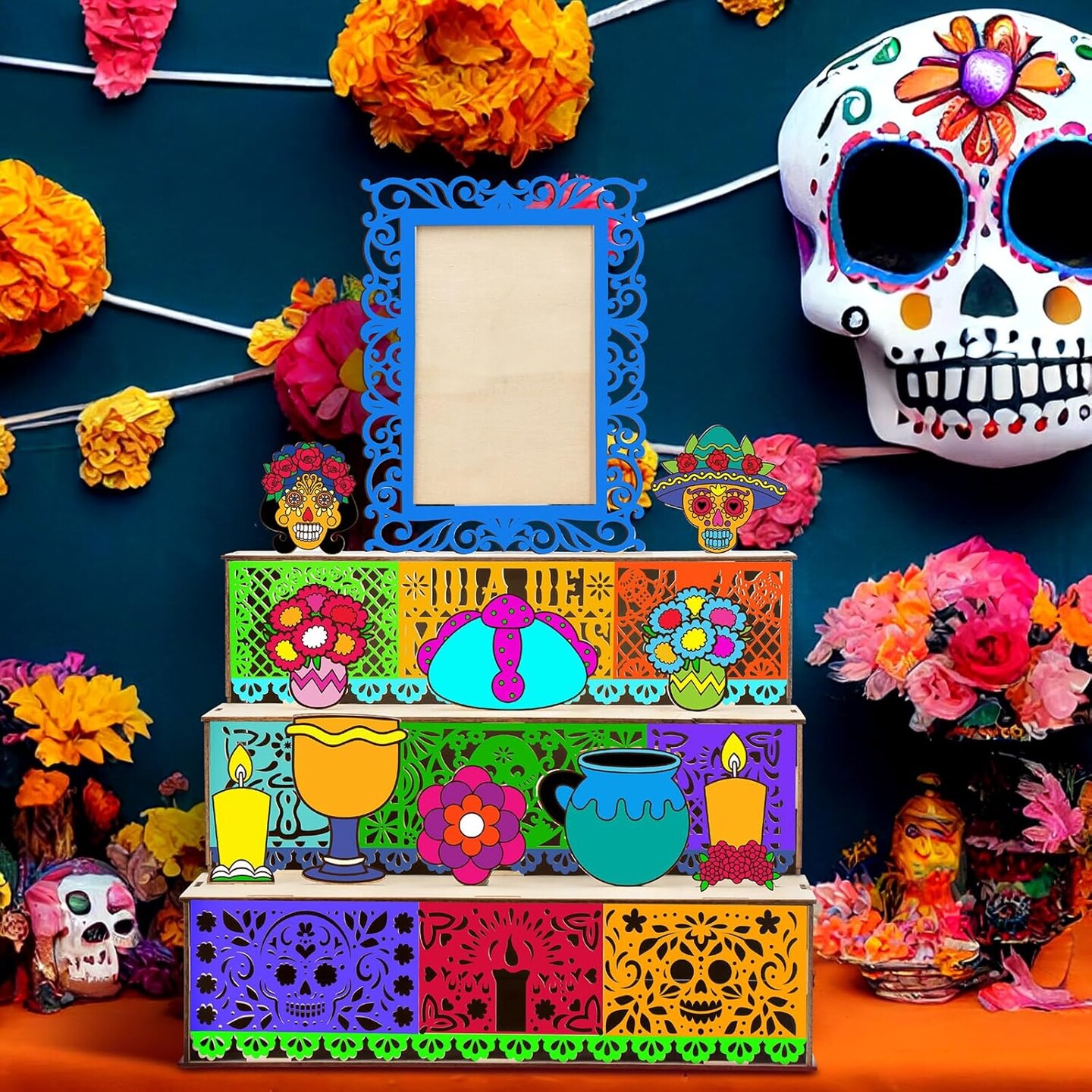 Dia De Los Muertos Decoration Dia De Los Muertos Ofrenda Altar Kit (Wood Color)